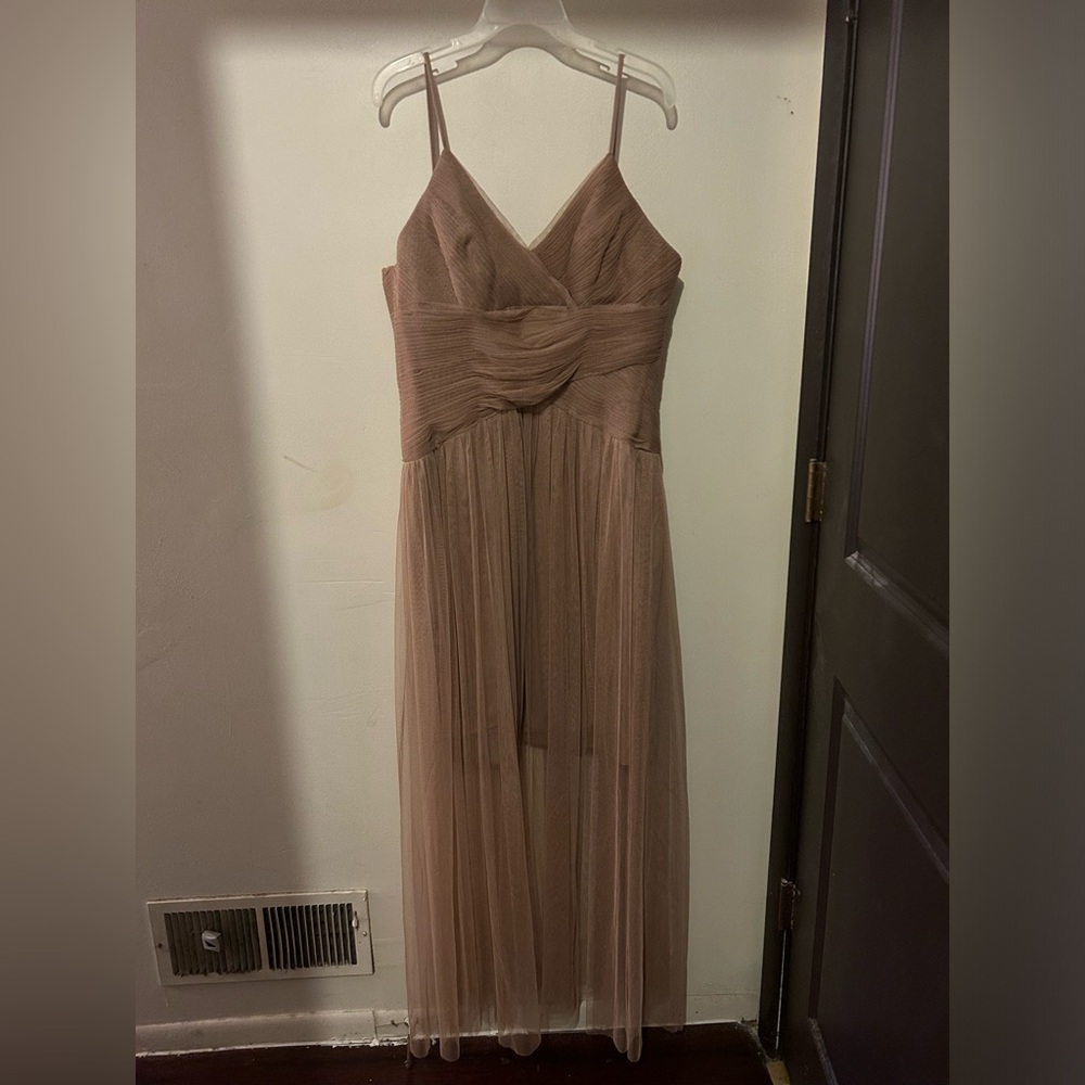 Beige/tan spaghetti strap formal dress